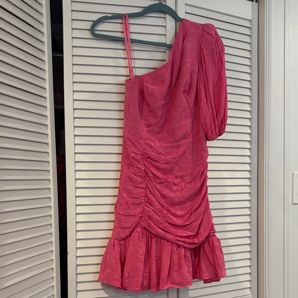 BCBGMaxAzria Vibrant Pink One-Shoulder Dress